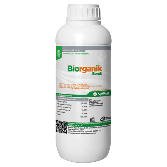 Fertilizante organo mineral de aplicación al suelo o foliar, Biorganik Bomb